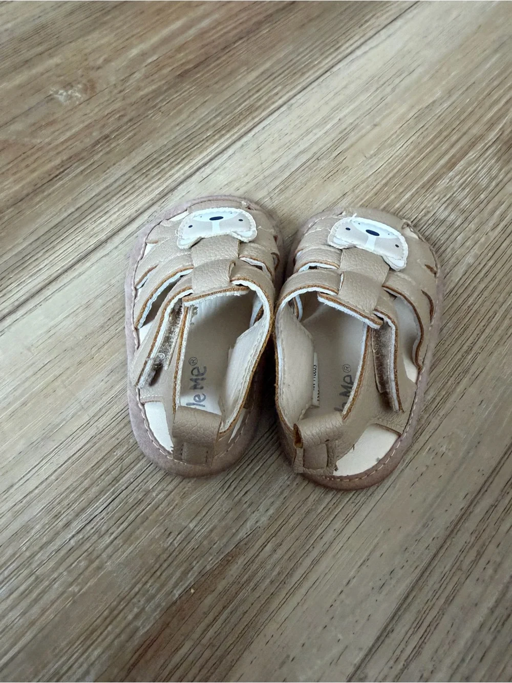 Little Me Beige/Tan Bear Appliqué Fisherman Sandals